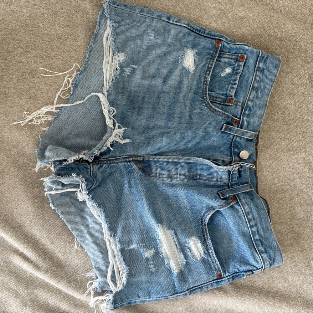 Levi's Light Blue High Waisted Distressed Denim Cutoff Shorts